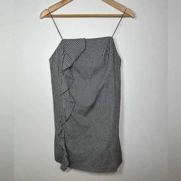 Farm Rio Black Gingham Ruffle Mini Dress Small - Picture 1 of 9